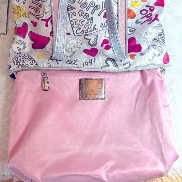 Coach Poppy Graffiti Glam Hearts Tote/Shoulder Bag - Picture 10 of 16